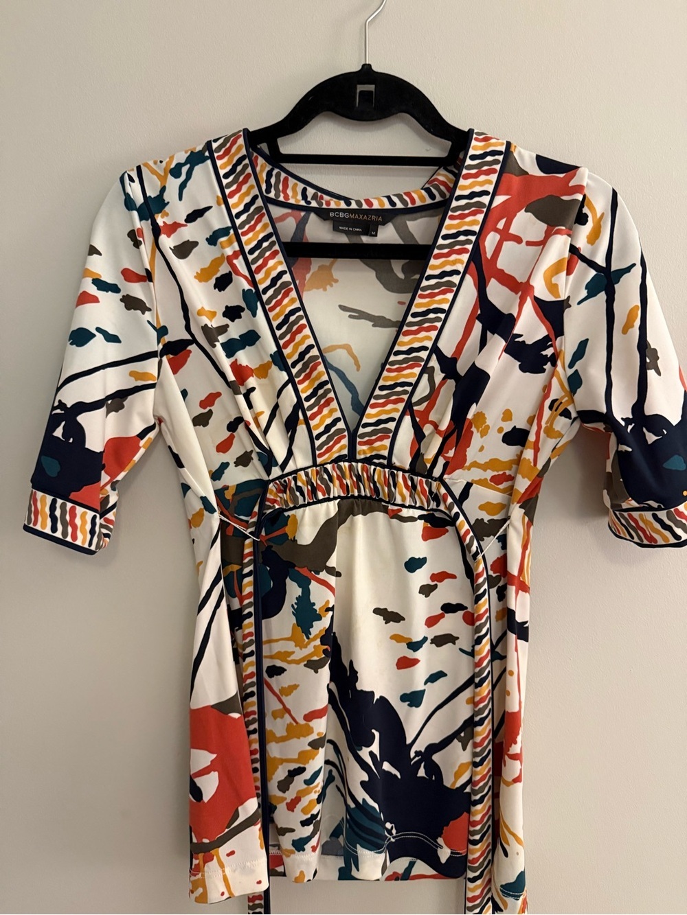 BCBGMaxAzria Navy, Cream, Mustard & Rust Printed Shell